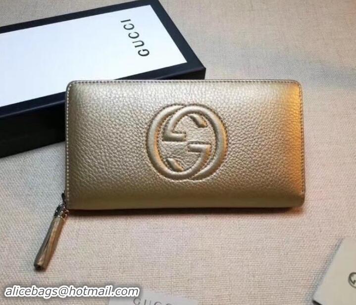 Top Quality GUCCI SOHO WALLET 308004 IN GRAINED LEATHER metallic gold