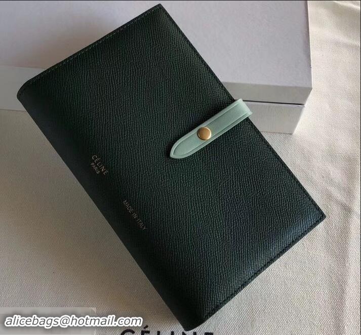 Good Product Celine Bicolour Large Strap Multifunction Wallet 608011 Dark Green/Pale Green