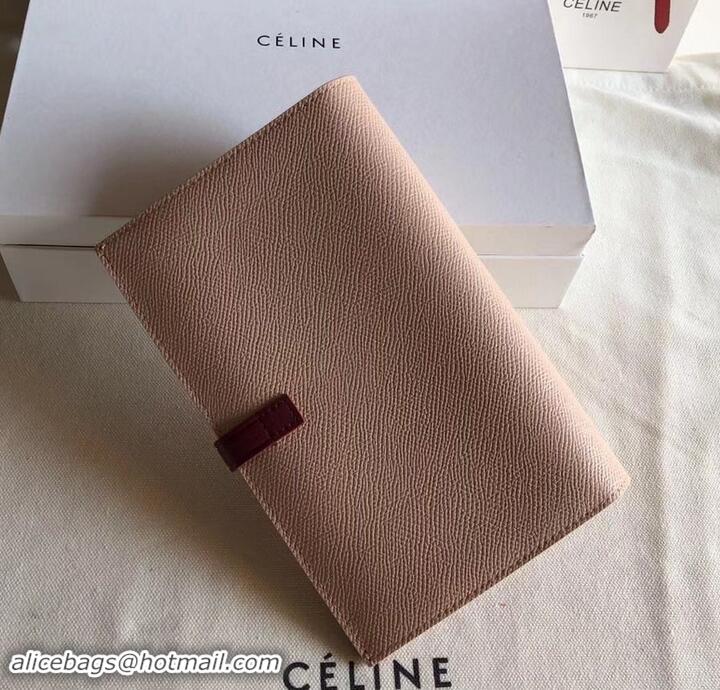 Best Luxury Celine Bicolour Large Strap Multifunction Wallet 608011 Beige/Burgundy