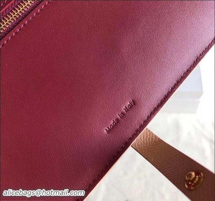 Best Luxury Celine Bicolour Large Strap Multifunction Wallet 608011 Beige/Burgundy