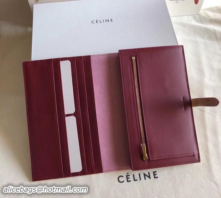 Best Luxury Celine Bicolour Large Strap Multifunction Wallet 608011 Beige/Burgundy