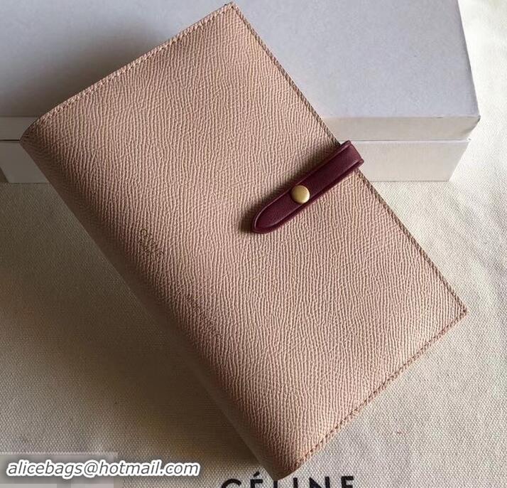 Best Luxury Celine Bicolour Large Strap Multifunction Wallet 608011 Beige/Burgundy