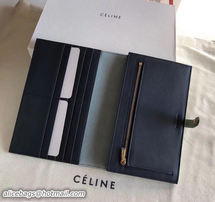 Good Product Celine Bicolour Large Strap Multifunction Wallet 608011 Pale Green/Navy Blue