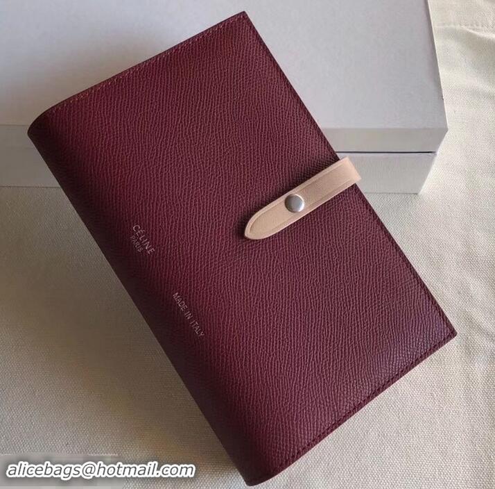 Grade Design Celine Bicolour Large Strap Multifunction Wallet 608011 Burgundy/Beige