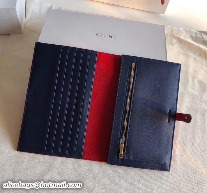 Classic Practica Celine Bicolour Large Strap Multifunction Wallet 608011 Red/Navy Blue