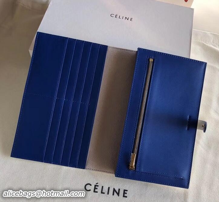 New Design Celine Bicolour Large Strap Multifunction Wallet 608011 White/Blue