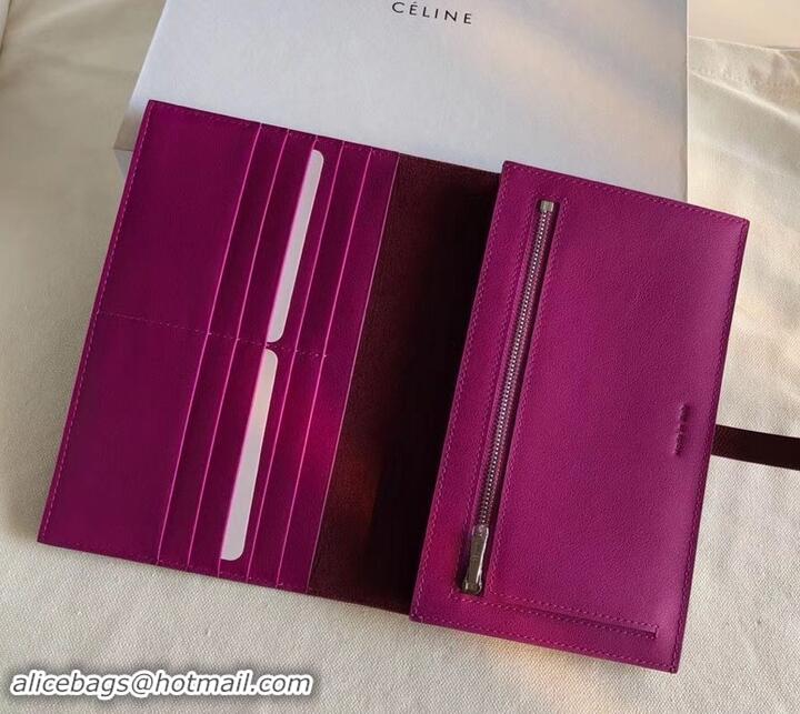 Perfect Celine Bicolour Large Strap Multifunction Wallet 608011 Burgundy/Fuchsia