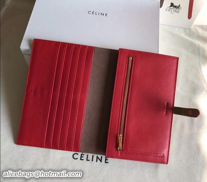 Best Price Celine Bicolour Large Strap Multifunction Wallet 608011 Camel/Red