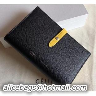 New Fashion Celine Bicolour Large Strap Multifunction Wallet 608011 Black/Yellow