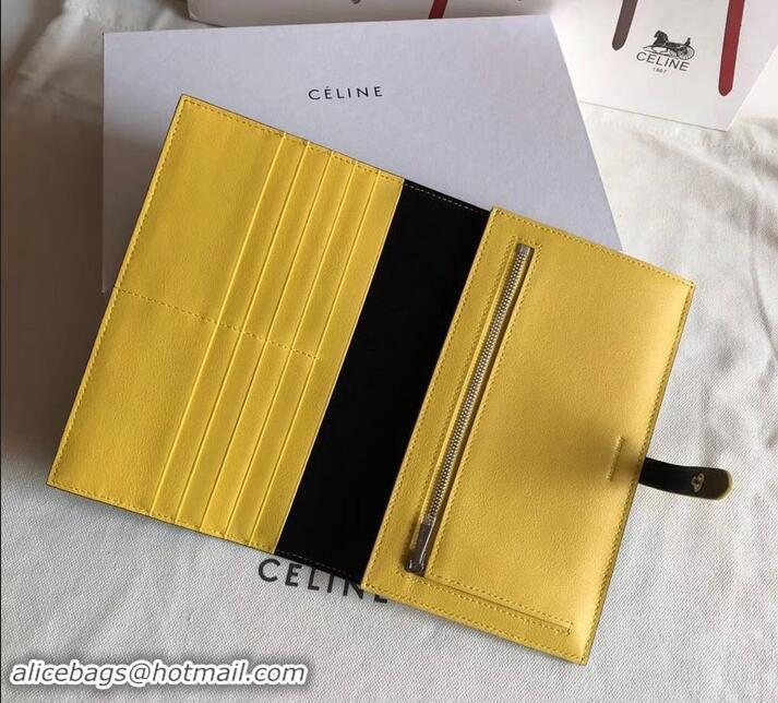 New Fashion Celine Bicolour Large Strap Multifunction Wallet 608011 Black/Yellow