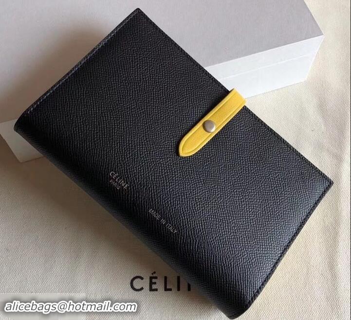 New Fashion Celine Bicolour Large Strap Multifunction Wallet 608011 Black/Yellow