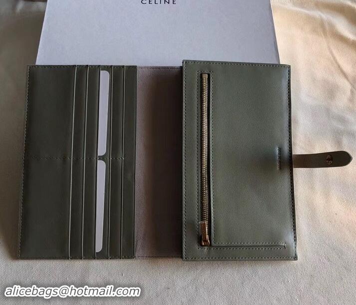 Top Quality Celine Bicolour Large Strap Multifunction Wallet 608011 Creamy/Army Green