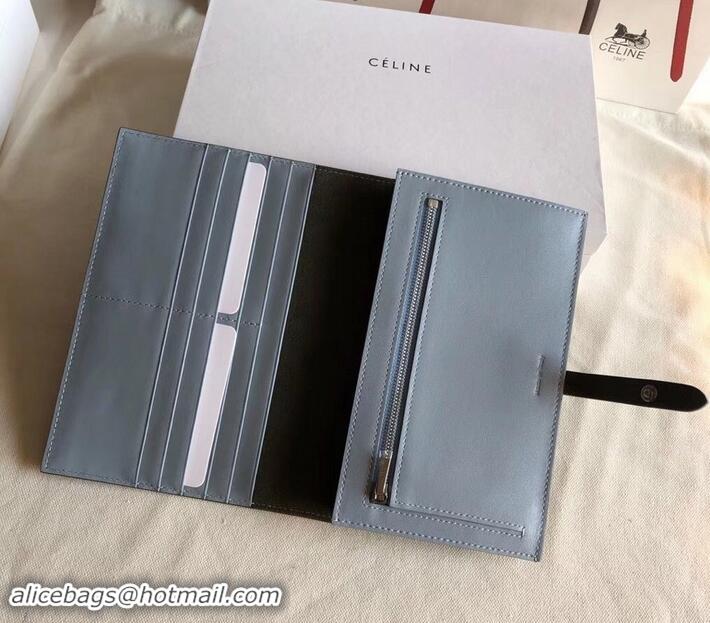 Best Quality Celine Bicolour Large Strap Multifunction Wallet 608011 Etoupe/Baby Blue