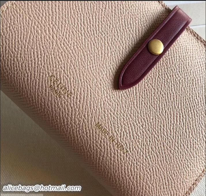 Promotional Celine Bicolour Medium Strap Multifunction Wallet 608012 Beige/Burgundy