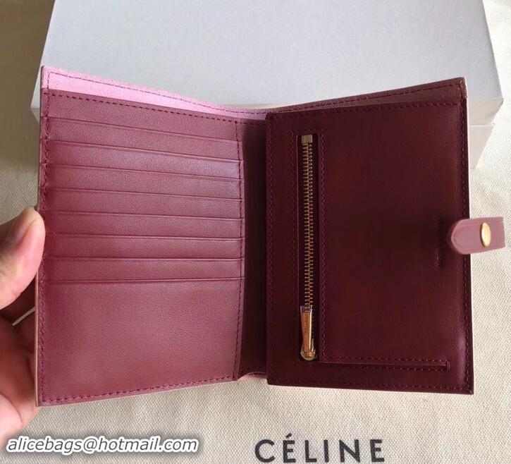 Promotional Celine Bicolour Medium Strap Multifunction Wallet 608012 Beige/Burgundy