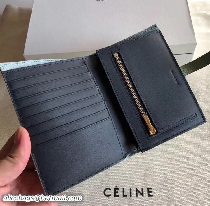 Top Quality Celine Bicolour Medium Strap Multifunction Wallet 608012 Pale Green/Navy Blue