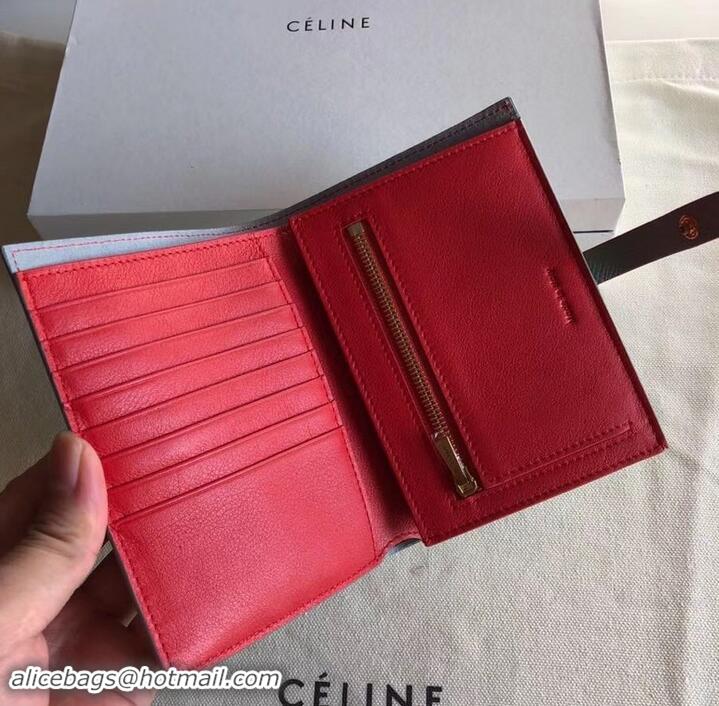 Affordable Price Celine Bicolour Medium Strap Multifunction Wallet 608012 Baby Blue/Red