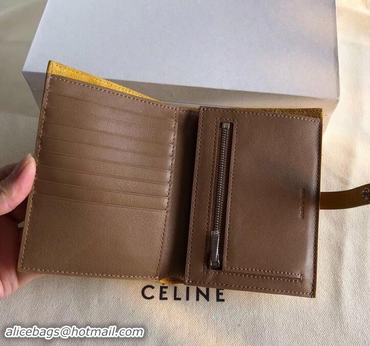 Fashionable Celine Bicolour Medium Strap Multifunction Wallet 608012 Yellow/Brown