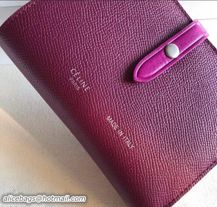 Promotional Celine Bicolour Medium Strap Multifunction Wallet 608012 Burgundy/Fuchsia