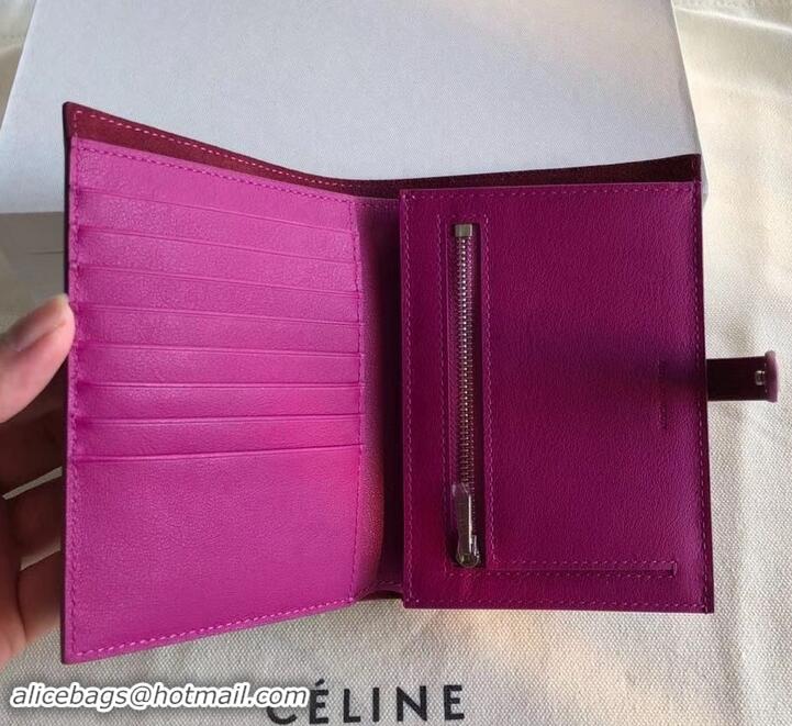 Promotional Celine Bicolour Medium Strap Multifunction Wallet 608012 Burgundy/Fuchsia