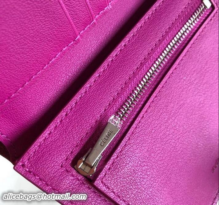 Promotional Celine Bicolour Medium Strap Multifunction Wallet 608012 Burgundy/Fuchsia