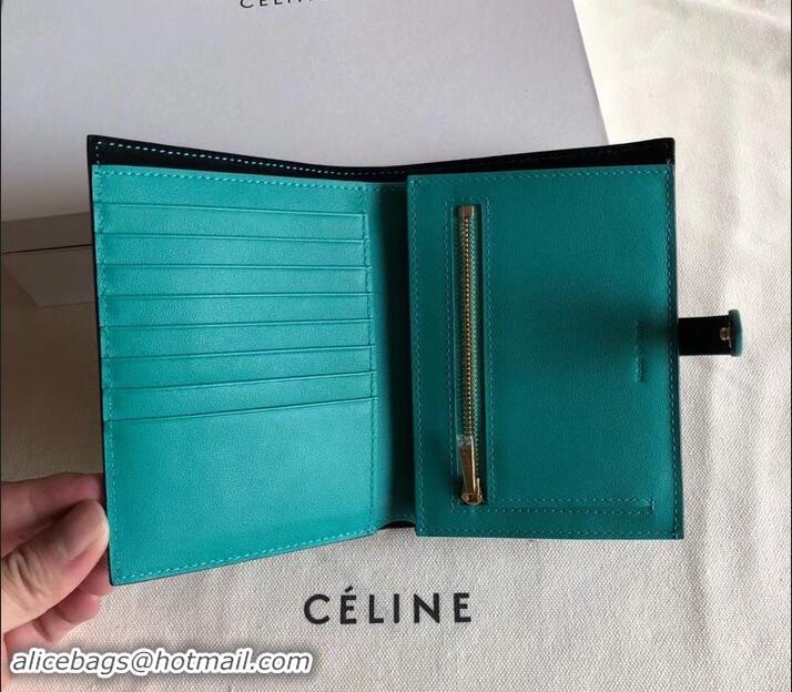 Best Price Celine Bicolour Medium Strap Multifunction Wallet 608012 Black/Green