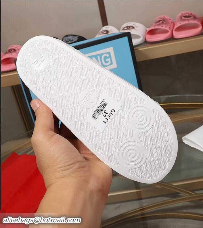 Imitation Bulk Replica Gucci Logo Slide Sandals Cat G96601 White 2019