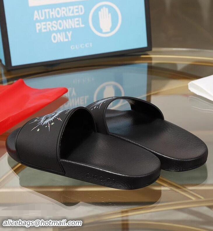 Best Quality Gucci Logo Slide Sandals Eye G96605 Black 2019