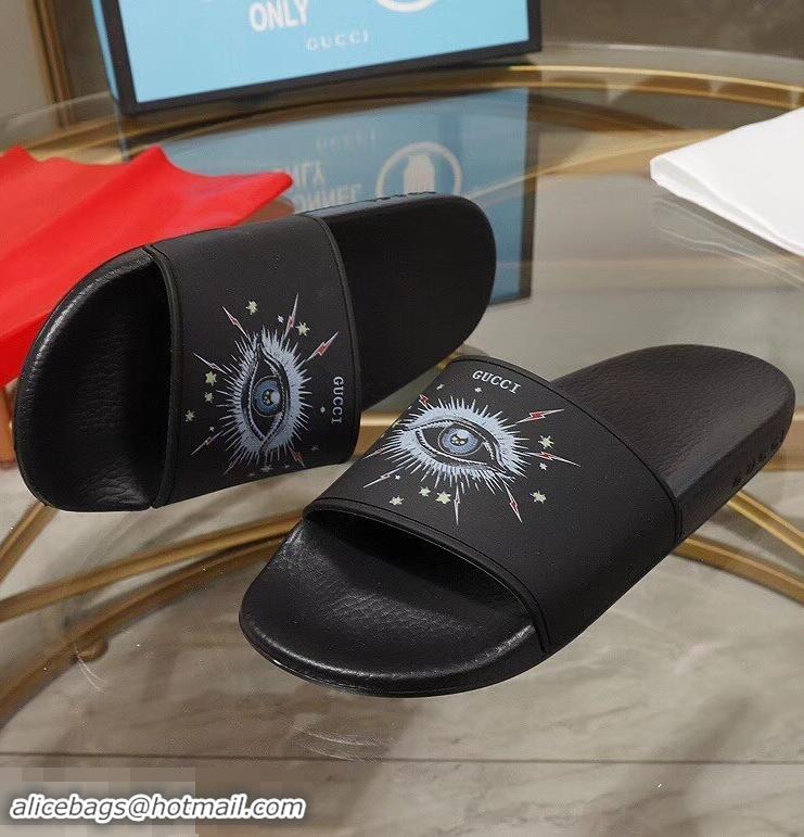 Best Quality Gucci Logo Slide Sandals Eye G96605 Black 2019