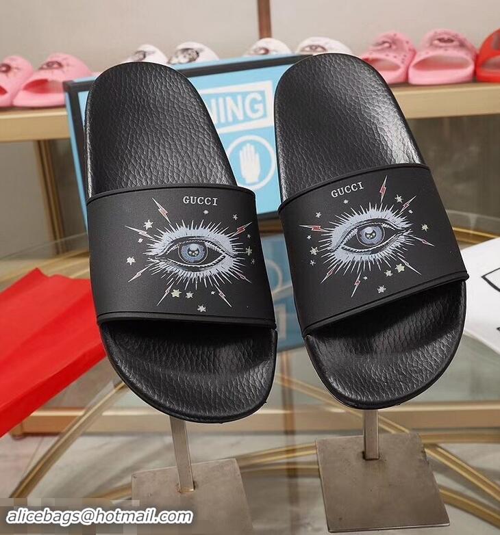 Best Quality Gucci Logo Slide Sandals Eye G96605 Black 2019