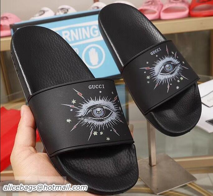 Best Quality Gucci Logo Slide Sandals Eye G96605 Black 2019