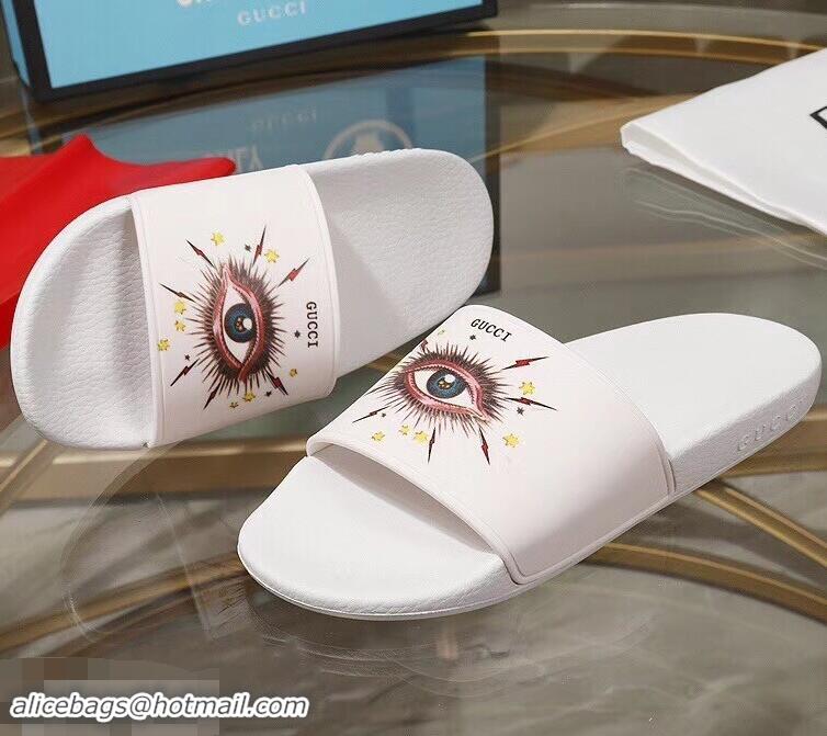 Cheap Best Gucci Logo Slide Sandals Eye G96605 White 2019