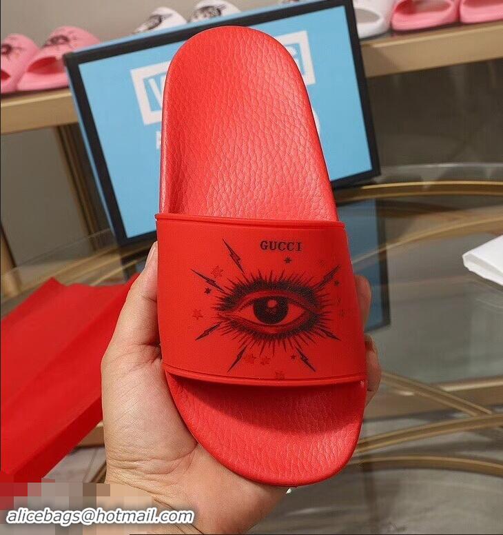 New Arrivals Gucci Logo Slide Sandals Eye G96605 Red 2019