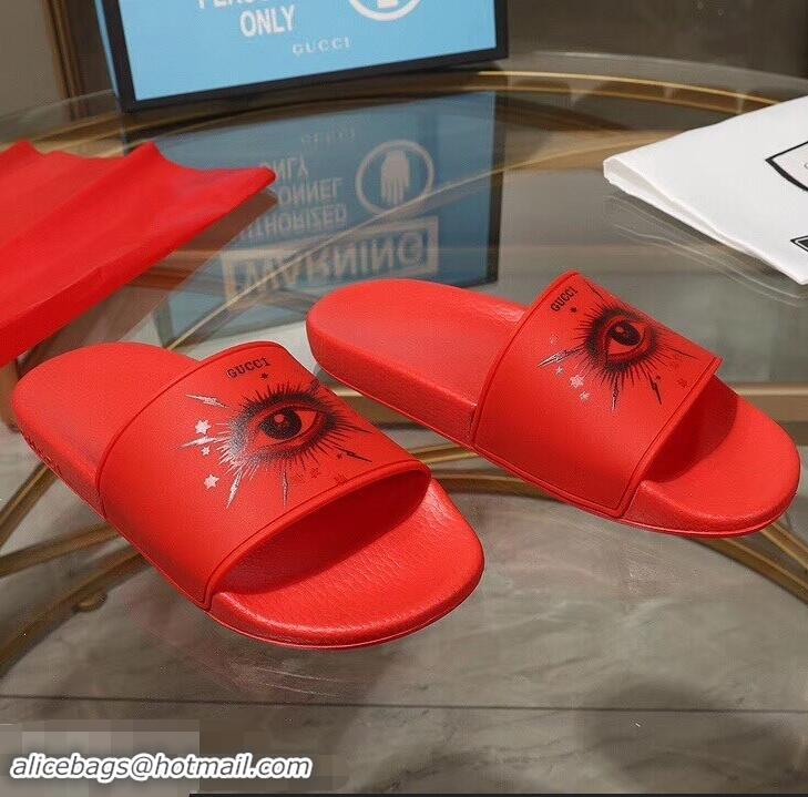 New Arrivals Gucci Logo Slide Sandals Eye G96605 Red 2019