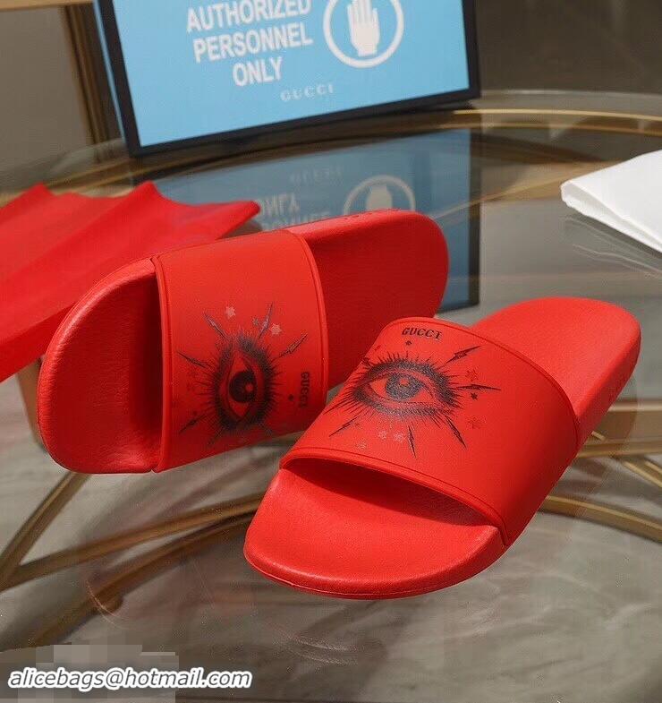 New Arrivals Gucci Logo Slide Sandals Eye G96605 Red 2019