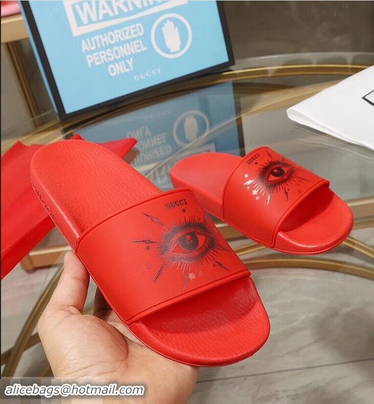 New Arrivals Gucci Logo Slide Sandals Eye G96605 Red 2019