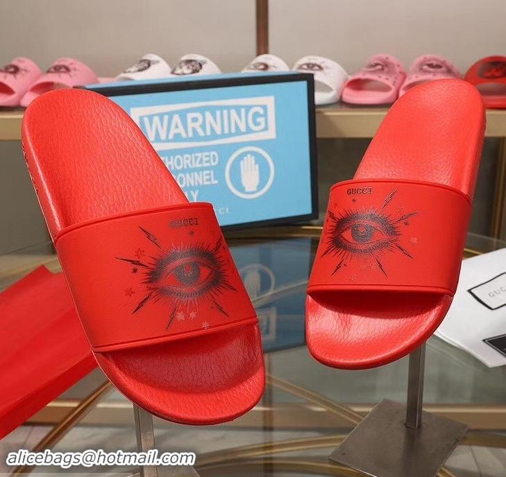 New Arrivals Gucci Logo Slide Sandals Eye G96605 Red 2019