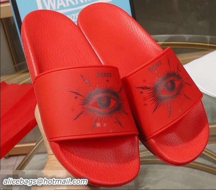 New Arrivals Gucci Logo Slide Sandals Eye G96605 Red 2019