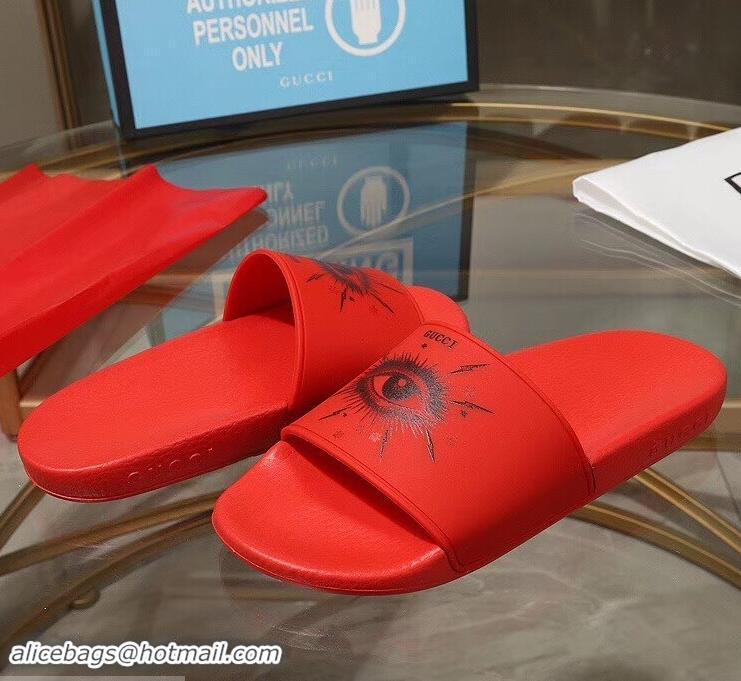 New Arrivals Gucci Logo Slide Sandals Eye G96605 Red 2019