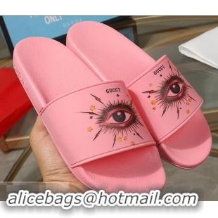 Fashion Cheapest Gucci Logo Slide Sandals Eye G96605 Pink 2019