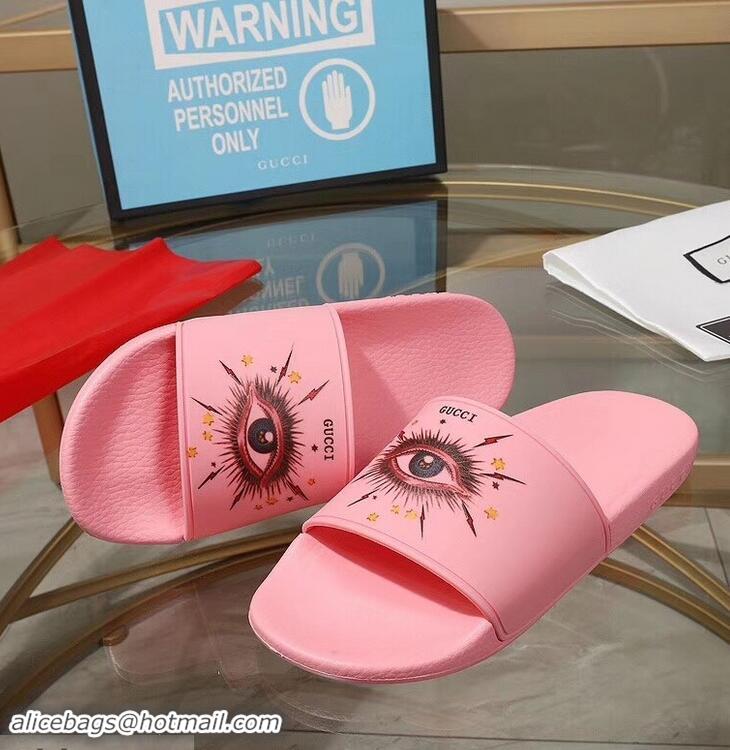 Fashion Cheapest Gucci Logo Slide Sandals Eye G96605 Pink 2019