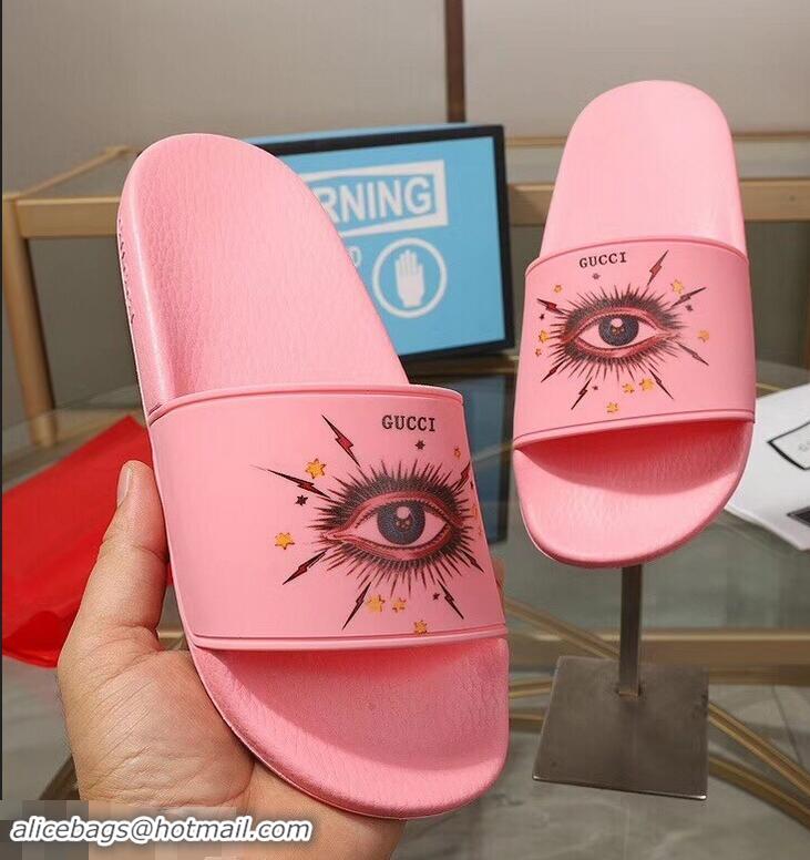 Fashion Cheapest Gucci Logo Slide Sandals Eye G96605 Pink 2019