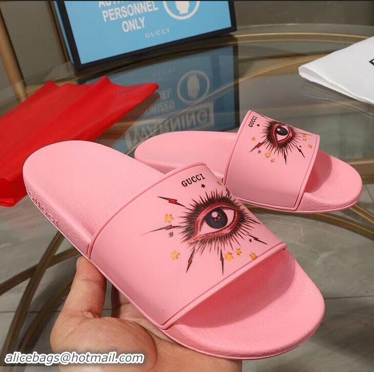 Fashion Cheapest Gucci Logo Slide Sandals Eye G96605 Pink 2019