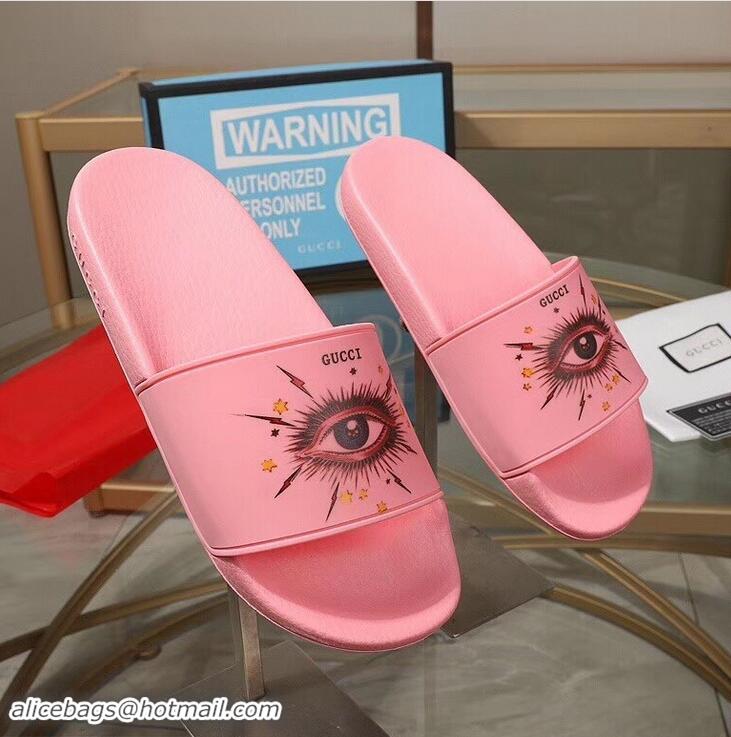 Fashion Cheapest Gucci Logo Slide Sandals Eye G96605 Pink 2019