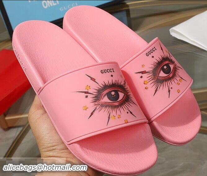 Fashion Cheapest Gucci Logo Slide Sandals Eye G96605 Pink 2019