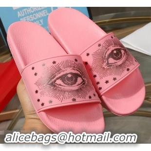 Hot Sale Discount Gucci Logo Slide Sandals Eye Stars G96609 Pink 2019