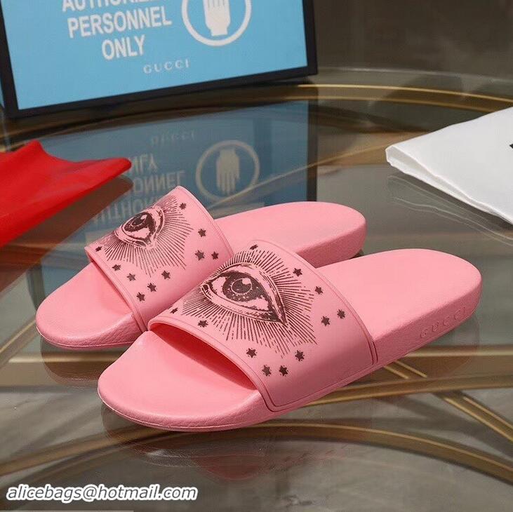 Hot Sale Discount Gucci Logo Slide Sandals Eye Stars G96609 Pink 2019