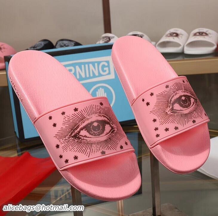 Hot Sale Discount Gucci Logo Slide Sandals Eye Stars G96609 Pink 2019