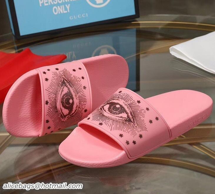 Hot Sale Discount Gucci Logo Slide Sandals Eye Stars G96609 Pink 2019