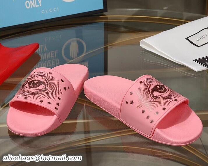 Hot Sale Discount Gucci Logo Slide Sandals Eye Stars G96609 Pink 2019